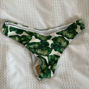 Green and White Tropical Print Bikini Bottom